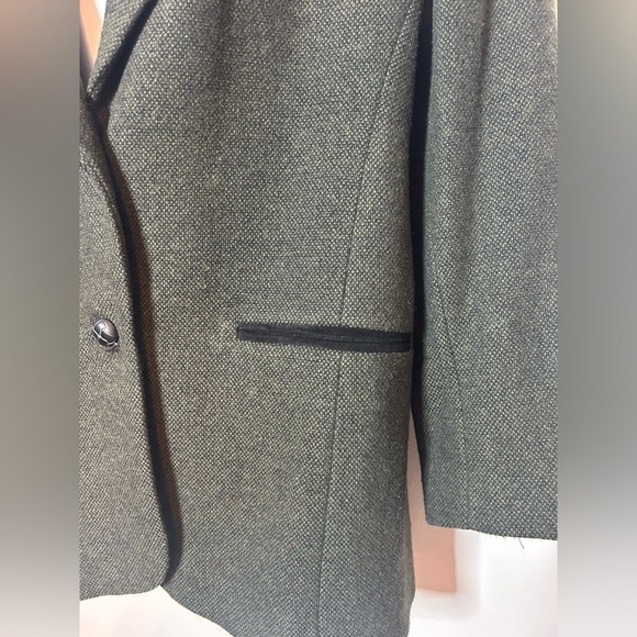 Laura Jefferies 90s Dark Hunter Green Wool Blend Suede Collar Blazer M - Picture 4 of 11